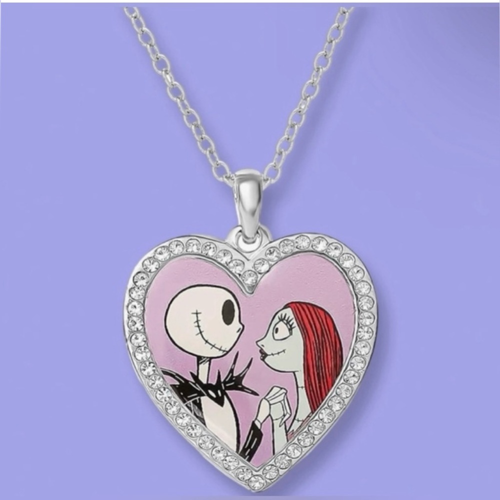 Nightmare b4 Christmas Heart-Shaped 925 Silver Necklace with Pink and Red Design